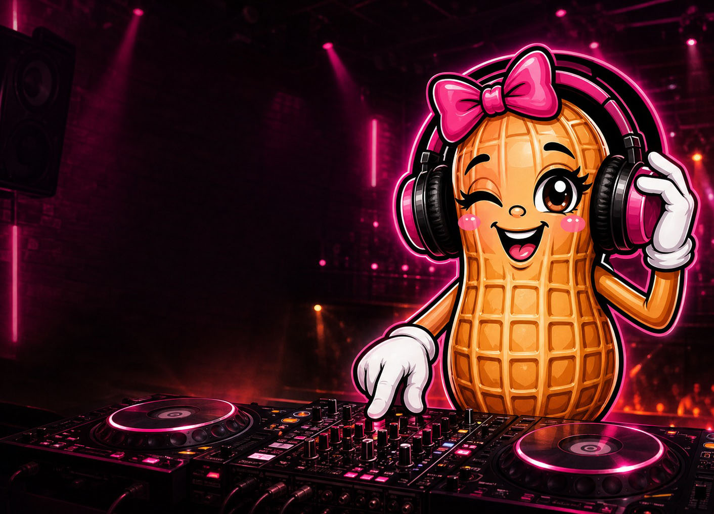 DJ Peanut character at DJ decks